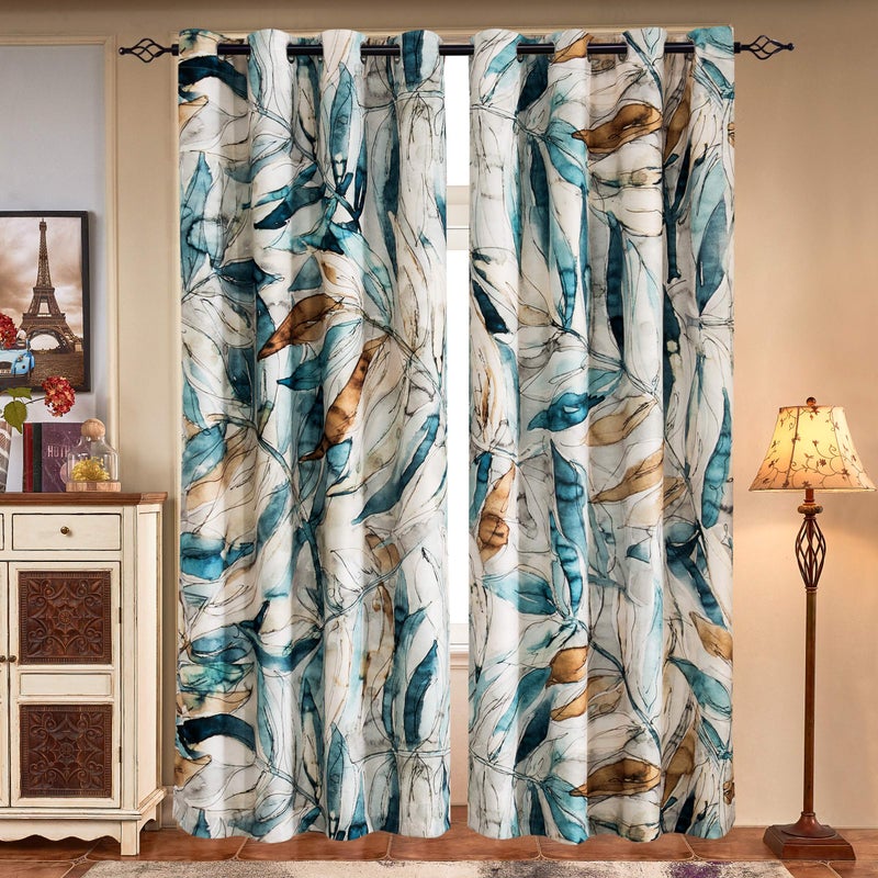 SUBRTEX Light Flitering Curtains 52Wx95L, Room Darkening Vibrant Floral Drapes, 50% Blackout, Semi Sheer Boho Farmhouse Curtains for Living Room, Blue - Image 5